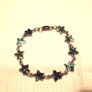 Silvertone and blue abalone-look bracelet
